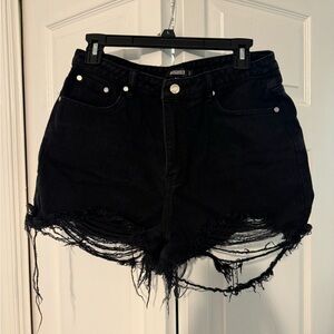 Distressed denim shorts